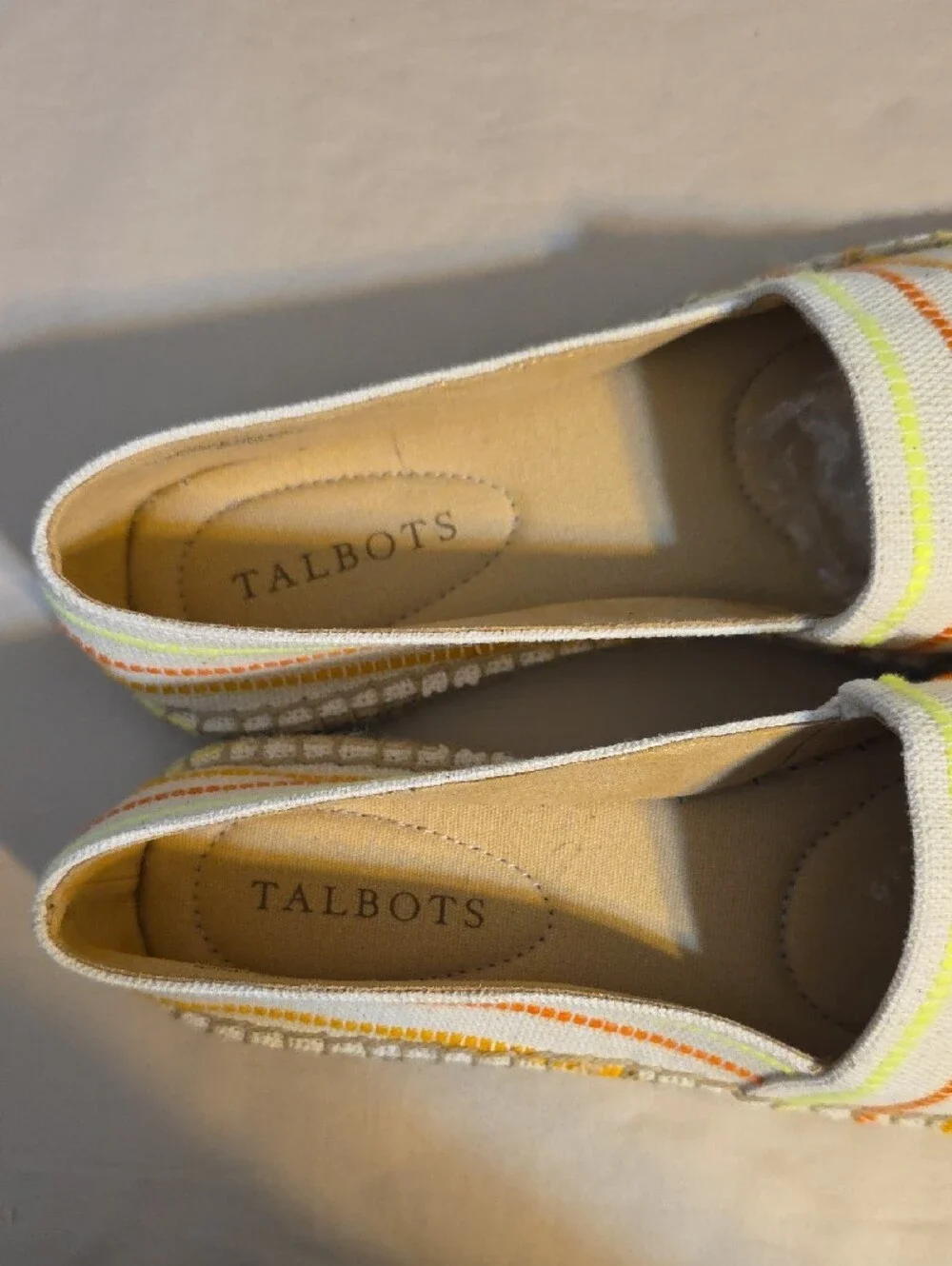 Talbots White Canvas Espadrilles with Orange & Yellow Stripes